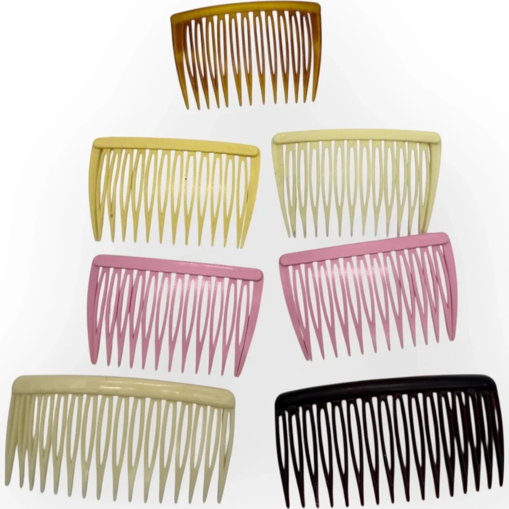 Vintage Goody Hair Side Combs Lot of 7‎ Plastic 4B USA Pink Cream Brown Tortoise